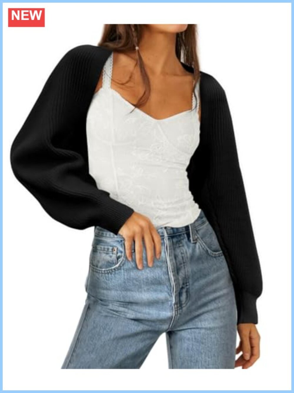 Knit Bolero Shrug Sweater Long Sleeve Crop Cardigan for Women Y2K